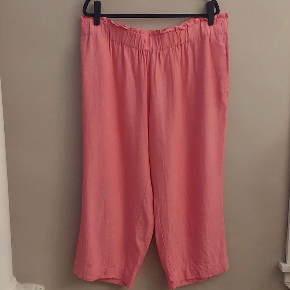 JONES NEW YORK 2X Pink Plus Size Pull On Chambray Linen Capri Pants - Picture 3 of 11